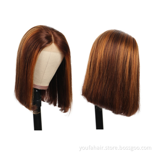 Wholesale Highlight Short Bob Human Hair Wigs For Black Women, 4x4 Hd Lace front Wigs, 4/30 Omber Piano Color Human Hair Wigs